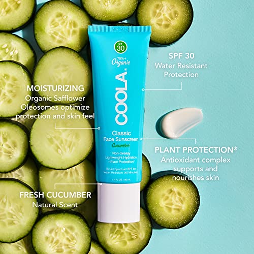 COOLA Organic Face Sunscreen SPF 30 - Hydrating, Antioxidant-Rich, Cucumber Scent - 1.7oz