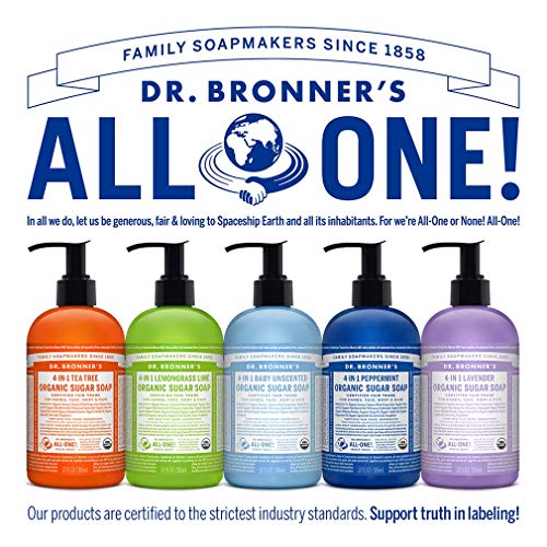 Dr. Bronner's Organic Sugar Soap - Nourishing & Hydrating, 4 Scents, 100% Recycled Packaging - 12oz