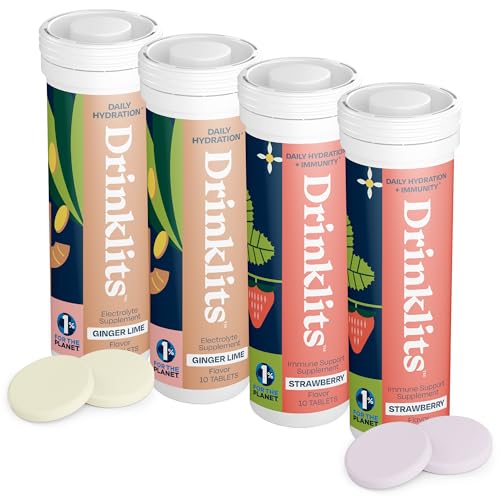 Drinklits Hydration & Immune Support Pack - Ginger-Lime & Strawberry, Gluten-Free - 40 Servings