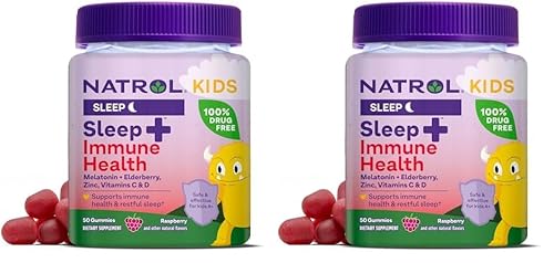 Natrol Kids Sleep+ Gummies - Melatonin, Zinc, Vitamin C & D, Elderberry - 50 Count Pack of 2