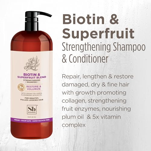 Soapbox Biotin & Superfruit Shampoo & Conditioner Set - Vegan, Sulfate & Paraben Free - 1 Liter Each