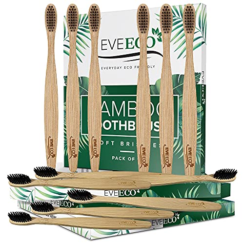 EveEco Bamboo Toothbrushes - Soft Charcoal Bristles for Sensitive Gums, 48 Count Set