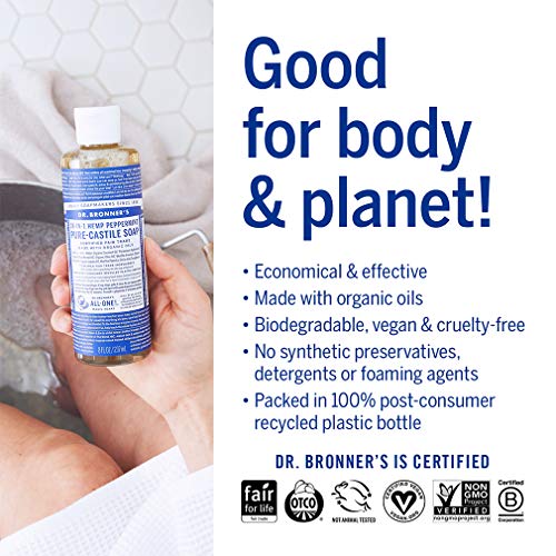 Dr. Bronner's Body Soap - Organic & Fair Trade, Multi-Purpose Uses - Peppermint, 4 oz