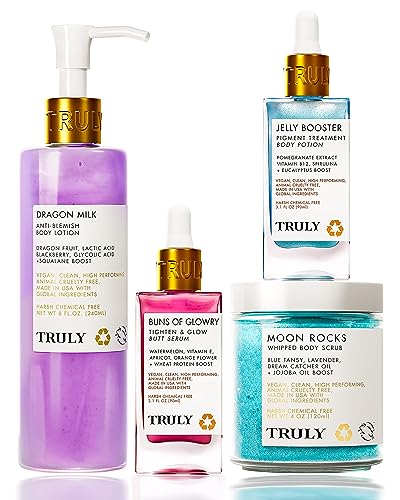 Truly Beauty Body Care Set - Brightening for Hyperpigmentation, Vegan - 4oz Scrub, 3.1oz Serum