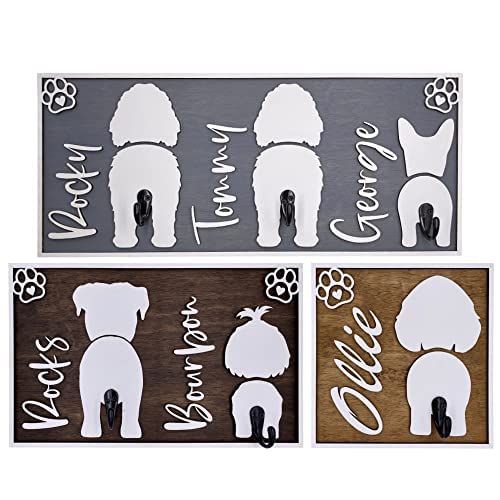 Warren London Personalized Wooden Dog Leash Holder - Customizable, Easy Mounting, 2 Dogs