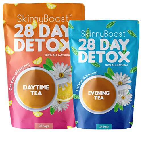 SkinnyBoost Detox & Cleanse Tea Kit - Natural Ingredients, Reduce Bloating - 28 Day Supply