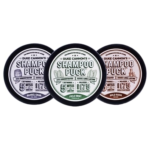 Duke Cannon Men's Shampoo Pucks - Refreshing Scents, Natural Oils, 3 Bars - 4.5oz Each