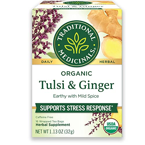 Traditional Medicinals Organic Tulsi & Ginger Tea - Supports Stress Relief, 16 Bags