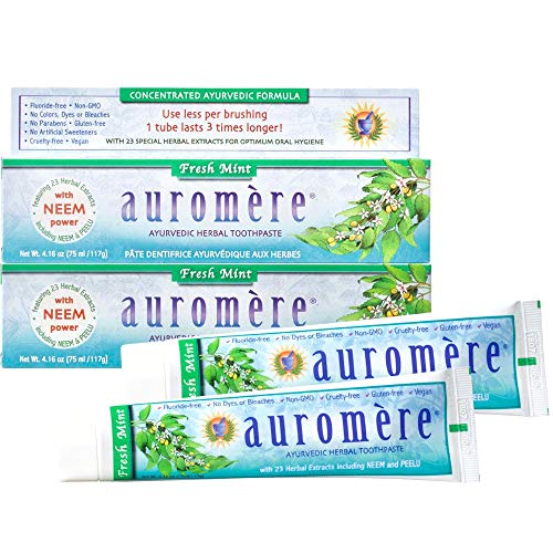 Auromere Herbal Toothpaste - Fresh Mint, Vegan & Non-GMO, 24 Herbal Extracts - 4.16oz, 2 Pack