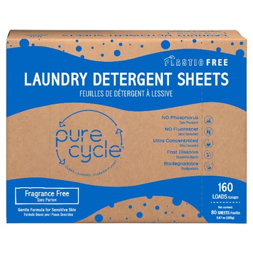 World Amenities Pure Cycle Laundry Detergent Sheets - Deep Cleaning, Gentle on Fabrics - 160 Loads