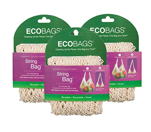 ECOBAGS Reusable Tote Bag - 100% Cotton, Biodegradable, Pack of 3, Natural Color, 13" Handle