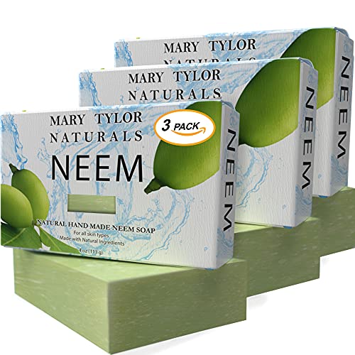 Mary Tylor Naturals Neem Soap Set - Organic Oils for Face, Body & Hair, Vegan - 3 Bars, 4oz Each