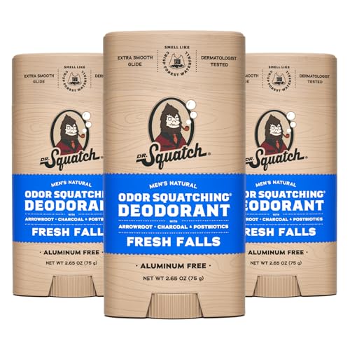 Dr. Squatch Natural Deodorant for Men - Odor Protection, Aluminum-Free, Fresh Falls - 3 Pack