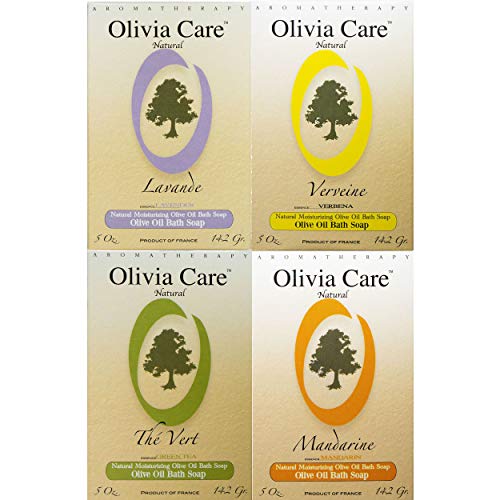 OLIVIA CARE Organic Bath Soap Set - Deep Cleansing, Moisturizing, Natural Ingredients - 4 Bars