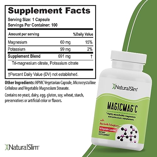 NaturalSlim MagicMag C Magnesium Capsules - Sleep Support, Heart Health, Muscle Relief - 100ct