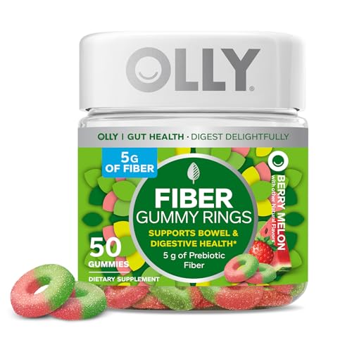 OLLY Fiber Gummy Rings - 5g Prebiotic Fiber for Digestive Health, Berry Melon Flavor - 50ct