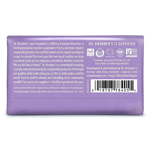 Dr. Bronner's Pure-Castile Bar Soap - Moisturizing Lavender, Organic Oils - 5oz