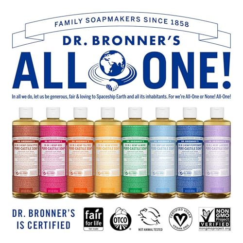 Dr. Bronner's Body Soap - Made with Organic Oils, 18-in-1 Uses, Vegan, 16oz