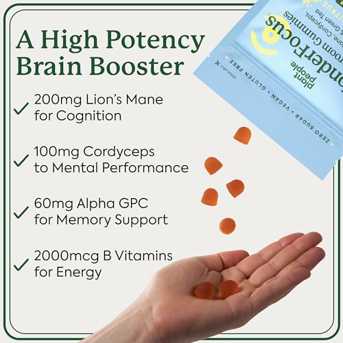 Plant People WonderFocus Mushroom Gummies - Boost Memory, Focus & Energy - 60 Citrus Gummies