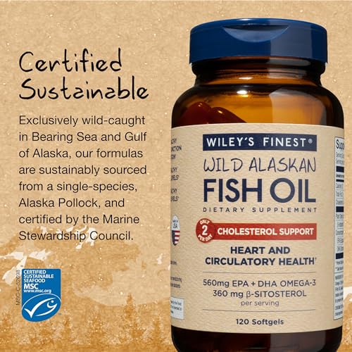 Wiley's Finest Omega-3 Fish Oil - Supports Heart Health, Non-GMO Plant Sterols - 120 Softgels