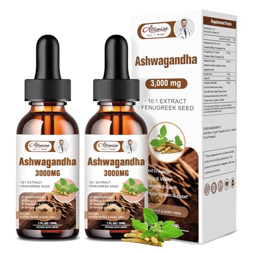 Alliwise Ashwagandha Liquid Drops - Immune Support, High Absorption, Pineapple Flavor - 3000mg