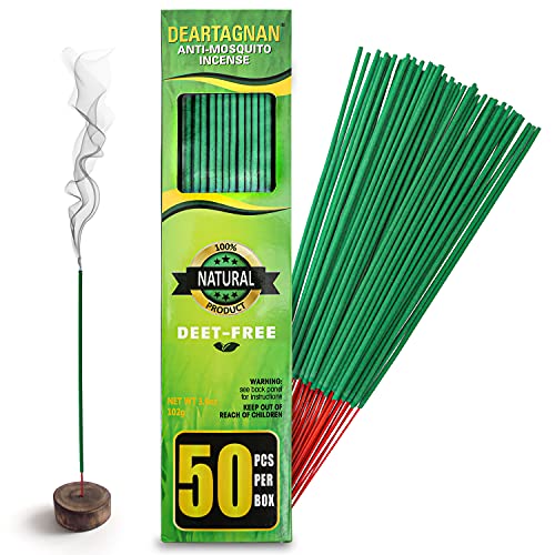 Deartagnan Bug Repellent Incense Sticks - Natural Citronella & Lemongrass, DEET Free - 50 Pack