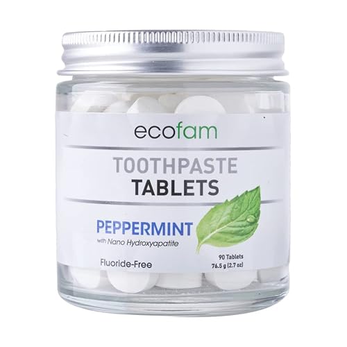 Ecofam Toothpaste Tablets - Peppermint Flavor, Fluoride & Sulfate Free, Vegan - 90 Tablets