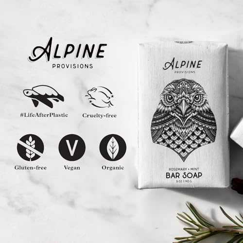 Alpine Provisions Rosemary & Mint Bar Soap - Moisturizing with Essential Oils, RSPO Palm Oil - 5oz