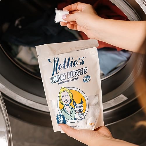 Nellie's Laundry Nuggets - Plant-Based Detergent Pods for Gentle Cleaning, 36 Loads