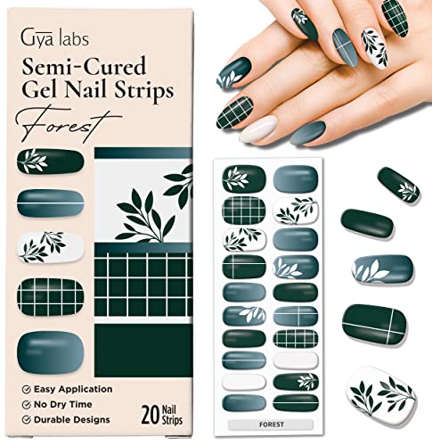 Gya Labs Nail Stickers - Salon-Quality Semi-Cured Gel Strips, Easy Application - 20 Pcs, Forest