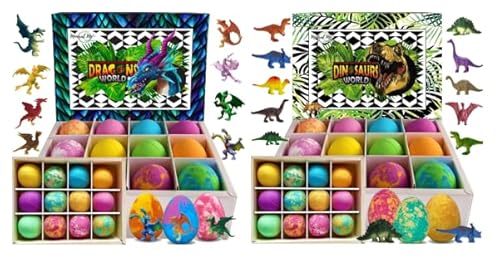 Colorful Kids Bath Bombs with Dragon Egg Toys - 12 Organic Fizzies, Moisturizing Shea Butter