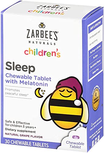 Zarbee's Kids Melatonin Sleep Supplement - Drug-Free, Grape Flavor, 1mg, 30 Chewable Tablets