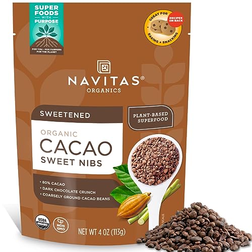 Navitas Organics Superfood Cacao Sweet Nibs - Antioxidant-Rich, Gluten-Free - 4oz Bag