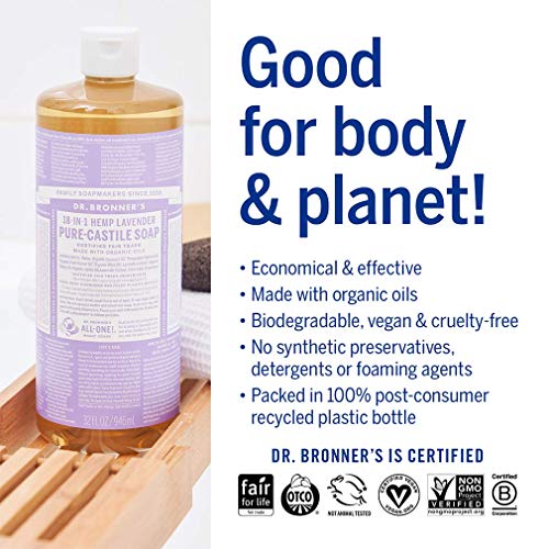 Dr. Bronner's Lavender Castile Liquid Soap - Organic & Fair Trade, Biodegradable - 128oz