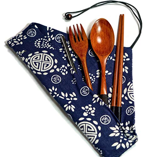 Wooden Cutlery Set - Durable Travel Utensils, Non-Toxic & BPA-Free, Fork, Spoon, Chopsticks