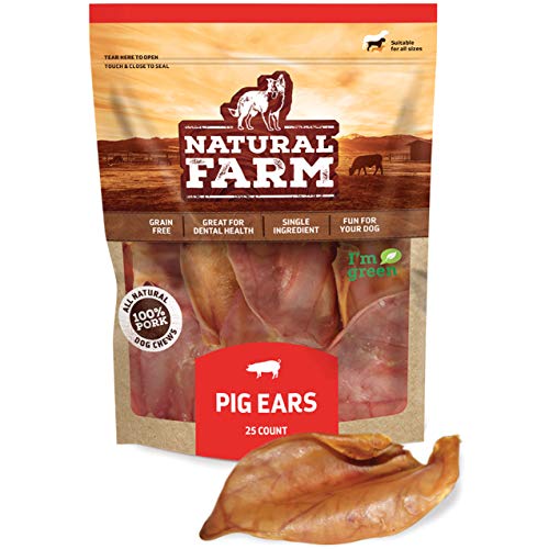 Natural Farm Dog Treats - All-Natural Pork Ears for Dental Care, 25 Pack Jumbo Size