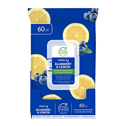 Petal Fresh Blueberry & Lemon Face Wipes - Gentle Cleansing, Vegan & Cruelty-Free - 60 Count