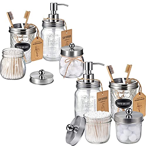 Brushed Nickel Mason Jar Bathroom Accessories Set - Durable & Stylish, 8-Piece Kit