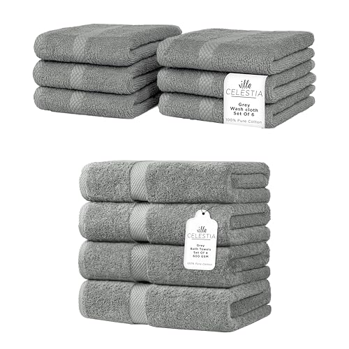 Cotton Towel Set - Soft, Absorbent & Quick-Dry, OEKO-TEX Certified - 4 Bath Towels & 6 Wash Cloths