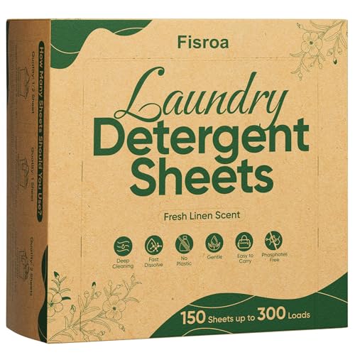 Fisroa Laundry Detergent Sheets - Deep Cleaning, Low Foam, Plant-Based - 300 Loads, Fresh Linen