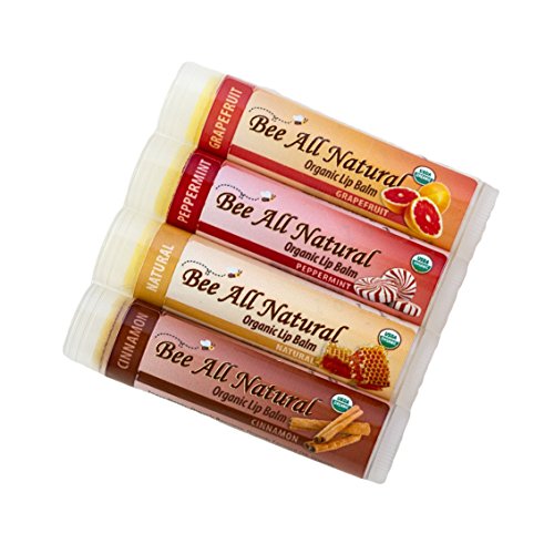 Bee All Natural Organic Lip Balm - Nourishing, USDA Certified Organic, Multi-Pack of Four Scents