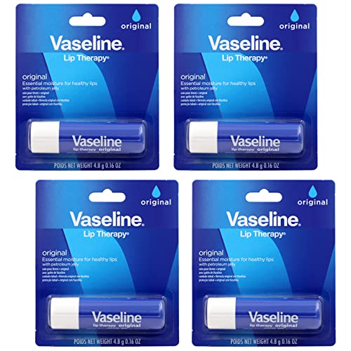 Vaseline Lip Therapy Balm - Nourishes & Soothes Dry, Chapped Lips, Vitamin E - 0.16oz, Pack of 4