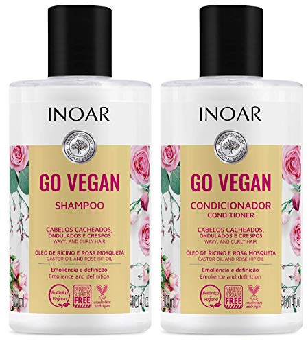 INOAR Wavy & Curls Shampoo & Conditioner Set - Defines Curls, Castor & Rosehip Oils - 10.14oz