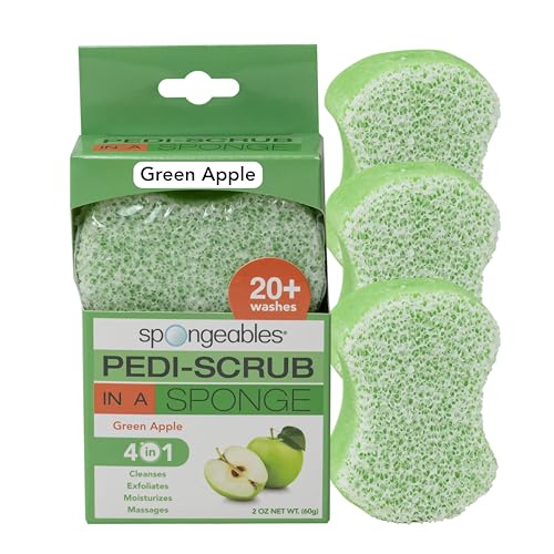 Spongeables Foot Scrub - Hydrating Exfoliation with Shea Butter, Green Apple Scent - 3 Count