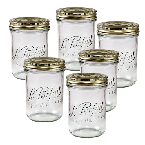 Le Parfait Glass Food Storage Jars - Secure, Versatile, 2-Lid System - 24oz Pint, Pack of 6