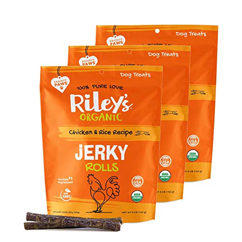 Riley's Organics Jerky Rolls - USDA Organic Chicken Treats, Non-GMO, 3 Pack 5oz