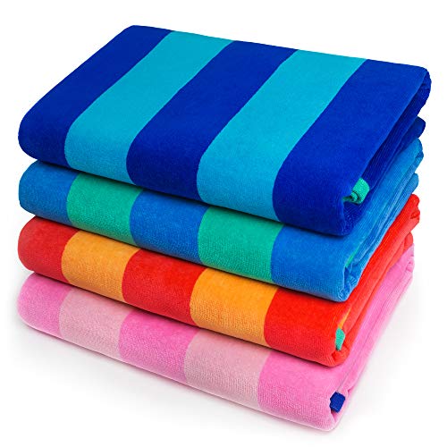 Softerry Beach Towel Set - Extra Soft 100% Cotton, Quick-Dry 30x60 inches, 4 Summer Colors