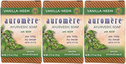 Auromere Ayurvedic Bar Soap - Vanilla Neem, Vegan, Handmade, Cruelty-Free - 3 Pack, 2.75 oz