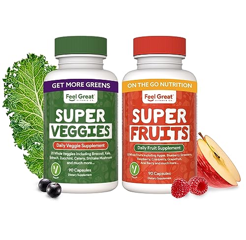 Feel Great Fruit & Veggie Concentrate - Natural Energy Support, Vegan Vitamins - 2 Pack of 90