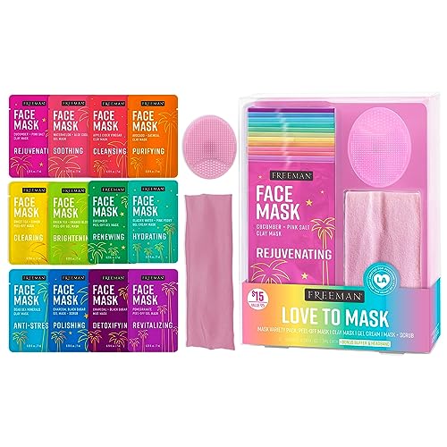 Freeman Facial Love To Mask Variety Pack - Nourishing & Detoxifying, 14 Masks with Bonus Headband